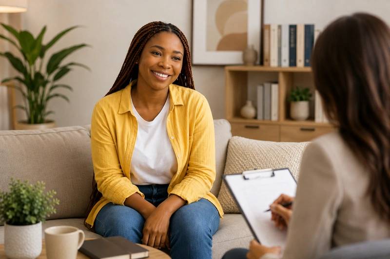 Pessoa conversando com psiquiatra durante avaliação de saúde mental no consultório